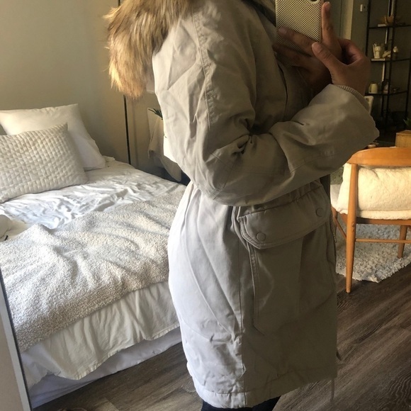 H&M Parka Faux Fur Hooded Y2K Jacket in Tan S - Picture 4 of 16